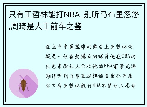 只有王哲林能打NBA_别听马布里忽悠,周琦是大王前车之鉴